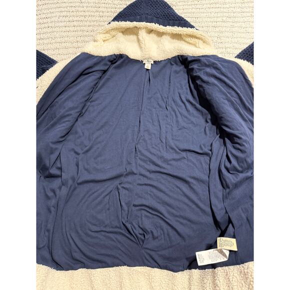 LL Bean Hooded Sweater Sherpa Button Wool Blend 290407 Womens Small Blue White - Picture 10 of 10